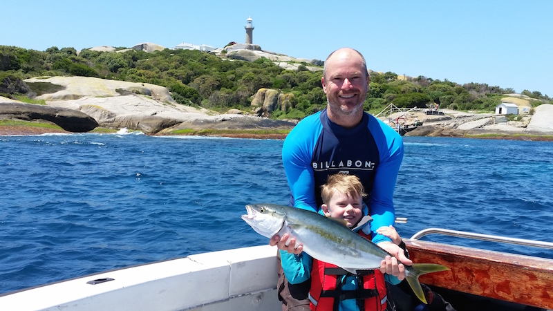 Island Fishing Narooma - The Boys with single Yellowtail Kingfish